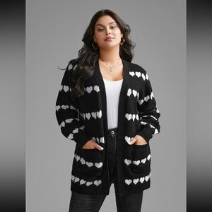 BloomChic Heart Pattern Jacquard Patch Pocket Cardigan size L (12)